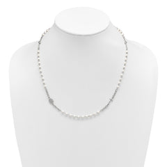 Sterling Silver Rhodium-plated Plastic Imitation Pearl 19.75 inch with 1 inch extender Rosary Themed Necklace QG7017-19.75
