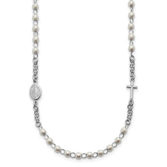 Sterling Silver Rhodium-plated Plastic Imitation Pearl 19.75 inch with 1 inch extender Rosary Themed Necklace QG7017-19.75