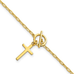 Sterling Silver Gold-tone Polished Cross Dangle Paperclip Link 6.5 Inch with 1 Inch Extension Bracelet QG7020GP-6.5