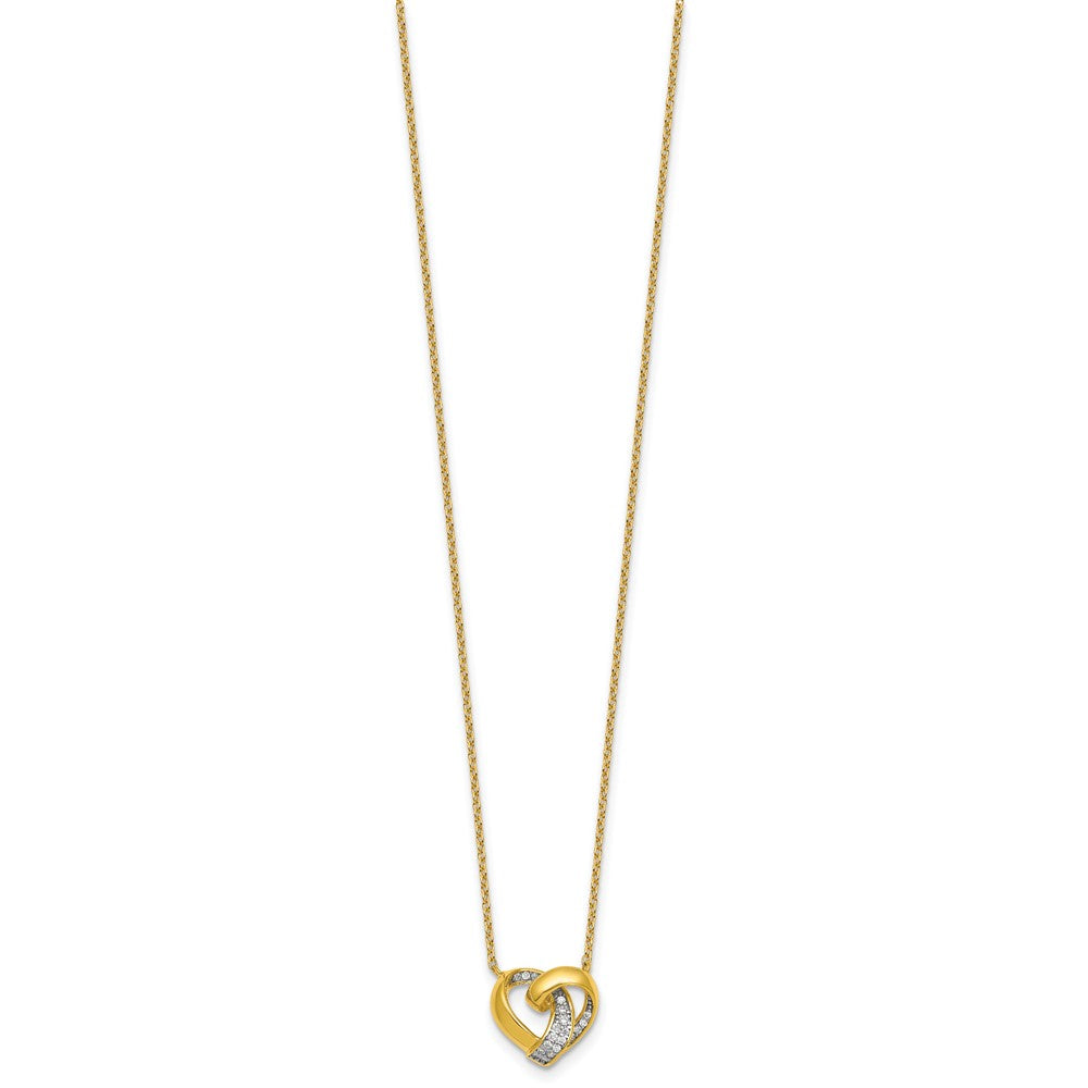 Sterling Silver Gold-tone Polished CZ Love Knot Heart 18 inch Necklace QG7032GP-18