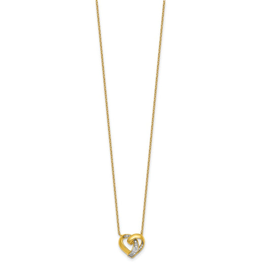 Sterling Silver Gold-tone Polished CZ Love Knot Heart 18 inch Necklace QG7032GP-18