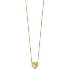 Sterling Silver Gold-tone Polished CZ Love Knot Heart 18 inch Necklace QG7032GP-18