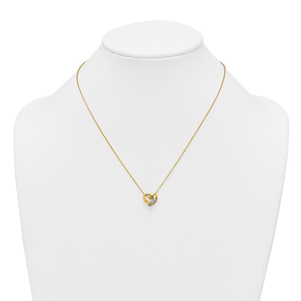 Sterling Silver Gold-tone Polished CZ Love Knot Heart 18 inch Necklace QG7032GP-18