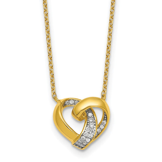 Sterling Silver Gold-tone Polished CZ Love Knot Heart 18 inch Necklace QG7032GP-18