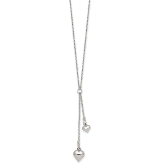 Sterling Silver Polished Two Heart 16 inch Lariat Necklace QG7040-16