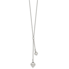 Sterling Silver Polished Two Heart 16 inch Lariat Necklace QG7040-16