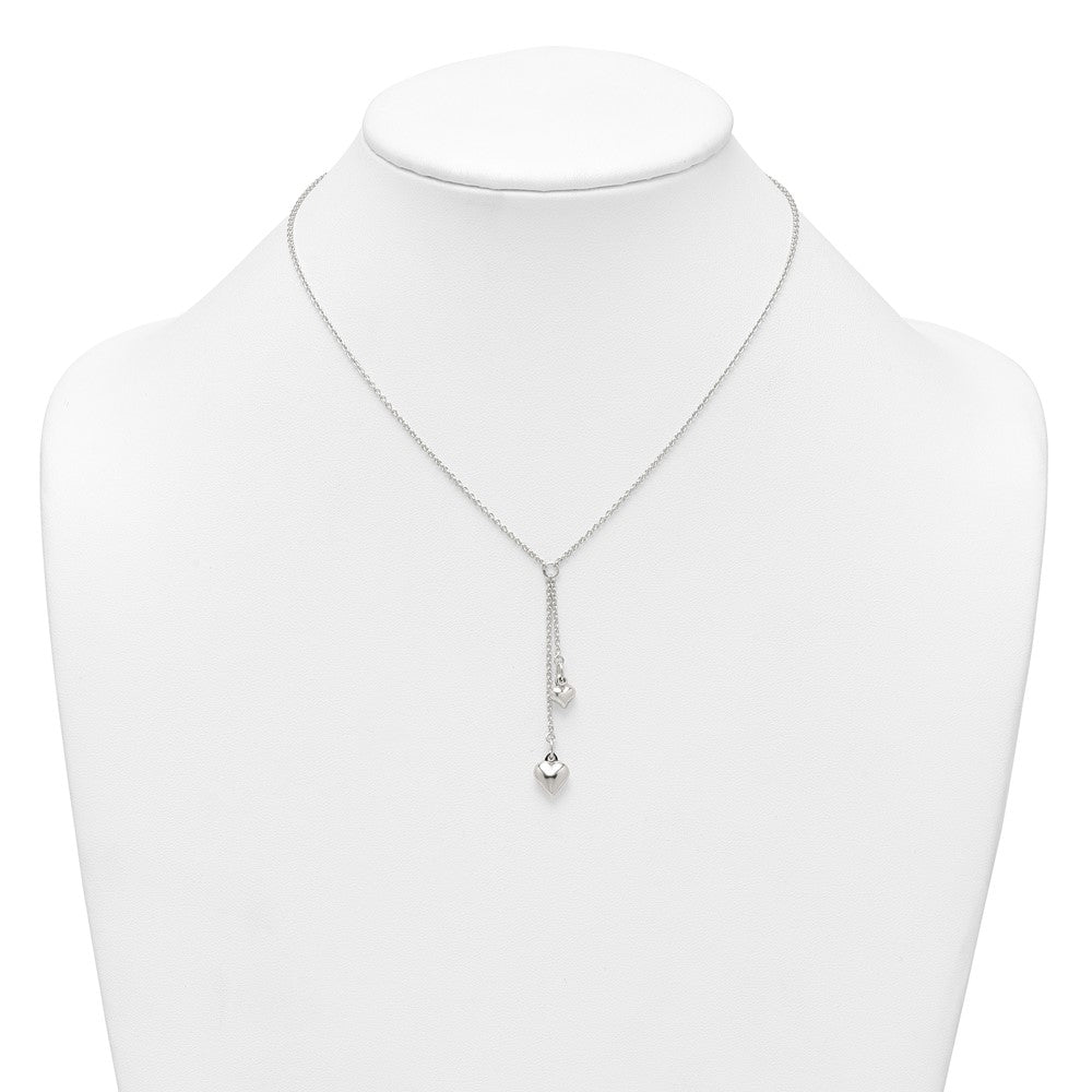 Sterling Silver Polished Two Heart 16 inch Lariat Necklace QG7040-16