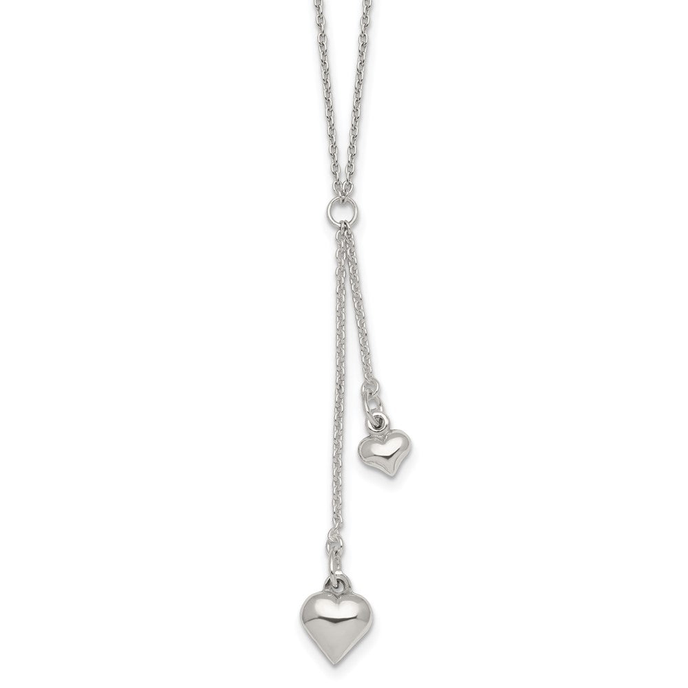 Sterling Silver Polished Two Heart 16 inch Lariat Necklace QG7040-16