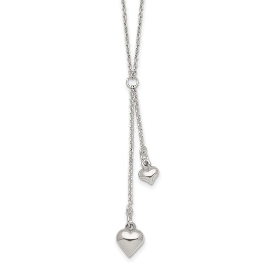 Sterling Silver Polished Two Heart 16 inch Lariat Necklace QG7040-16