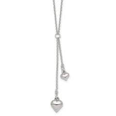 Sterling Silver Polished Two Heart 16 inch Lariat Necklace QG7040-16