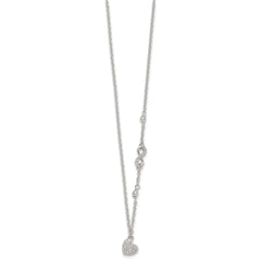Sterling Silver Polished Beaded White CZ Infinity and Heart 16 inch with 2 inch Extension Necklace QG7041-16