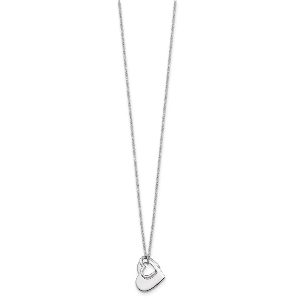 Sterling Silver Rhodium-plated Heart With Heart Cutout 16 inch with 2 inch Extension Necklace QG7042-16