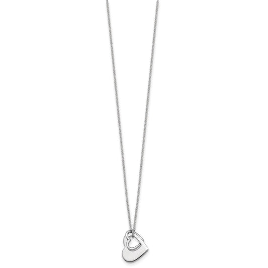 Sterling Silver Rhodium-plated Heart With Heart Cutout 16 inch with 2 inch Extension Necklace QG7042-16