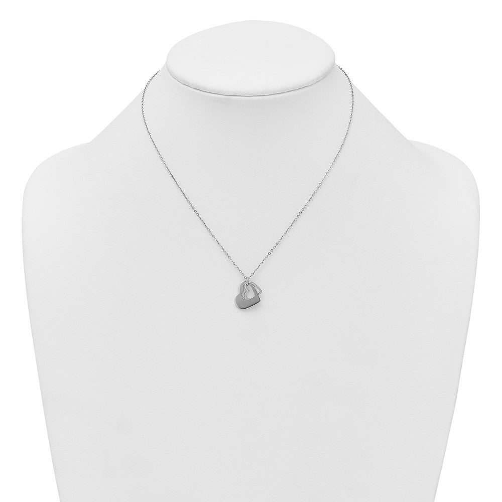 Sterling Silver Rhodium-plated Heart With Heart Cutout 16 inch with 2 inch Extension Necklace QG7042-16