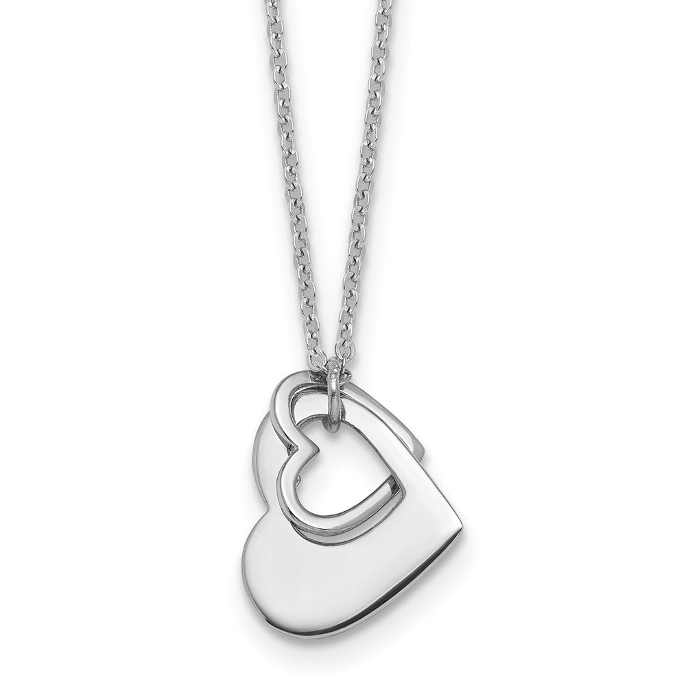 Sterling Silver Rhodium-plated Heart With Heart Cutout 16 inch with 2 inch Extension Necklace QG7042-16
