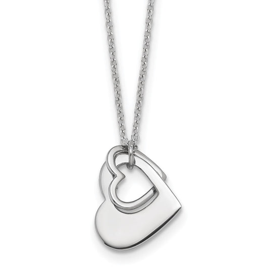 Sterling Silver Rhodium-plated Heart With Heart Cutout 16 inch with 2 inch Extension Necklace QG7042-16