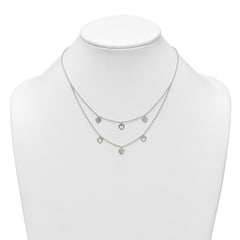 Sterling Silver Polished Double Strand Heart Station 15.75 inch Necklace QG7043-15.75