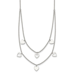 Sterling Silver Polished Double Strand Heart Station 15.75 inch Necklace QG7043-15.75