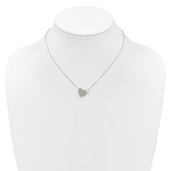 Sterling Silver Polished Heart and Glass Pearl 16 inch Necklace QG7044-16
