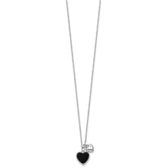 Sterling Silver Rhodium-plated Polished Onyx and CZ Hearts 14 Inch with 3 Inch Extension Children's Necklace QG7045-14
