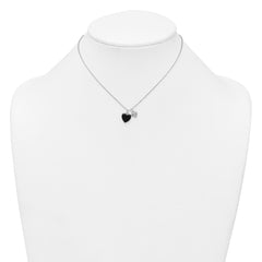 Sterling Silver Rhodium-plated Polished Onyx and CZ Hearts 14 Inch with 3 Inch Extension Children's Necklace QG7045-14