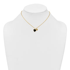 Sterling Silver Gold-tone Polished Onyx and CZ Hearts 14 Inch with 3 Inch Extension Children's Necklace QG7045GP-14
