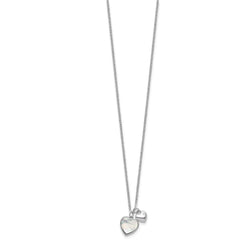 Sterling Silver Rhodium-plated Polished Mother of Pearl and CZ Hearts 14 Inch with 3 Inch Extension Children's Necklace QG7046-14