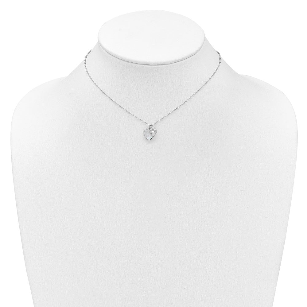 Sterling Silver Rhodium-plated Polished Mother of Pearl and CZ Hearts 14 Inch with 3 Inch Extension Children's Necklace QG7046-14