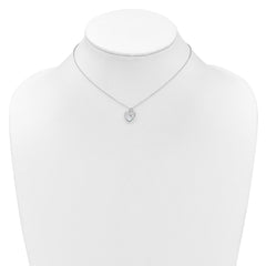 Sterling Silver Rhodium-plated Polished Mother of Pearl and CZ Hearts 14 Inch with 3 Inch Extension Children's Necklace QG7046-14