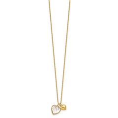 Sterling Silver Gold-tone Polished Mother of Pearl and CZ Hearts 14 Inch with 3 Inch Extension Children's Necklace QG7046GP-14