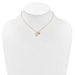 Sterling Silver Gold-tone Polished Mother of Pearl and CZ Hearts 14 Inch with 3 Inch Extension Children's Necklace QG7046GP-14