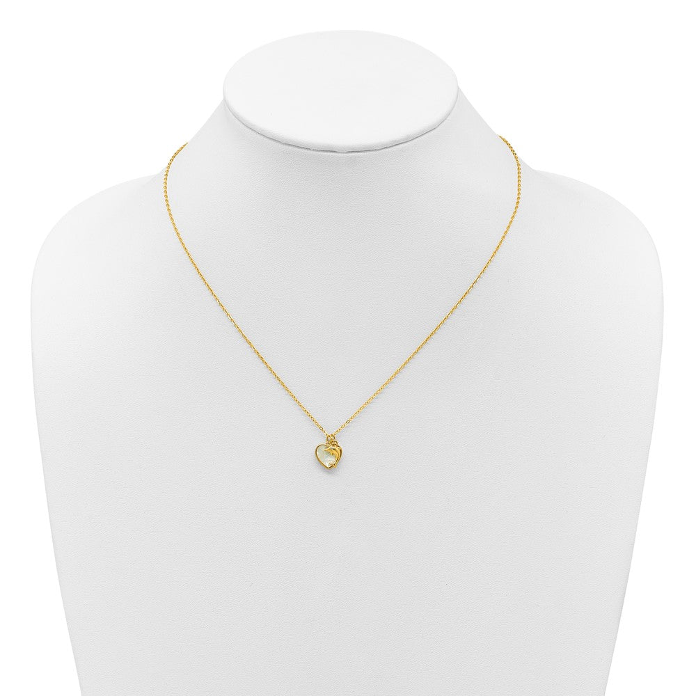 Sterling Silver Gold-tone Polished Mother of Pearl and CZ Heart and Dolphin 16 Inch with 2 Inch Extension Necklace QG7047GP-16