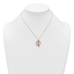 Sterling Silver with Rose-tone Polished White CZ Heart and Shooting Star Dangle 16 inch Necklace QG7048-16