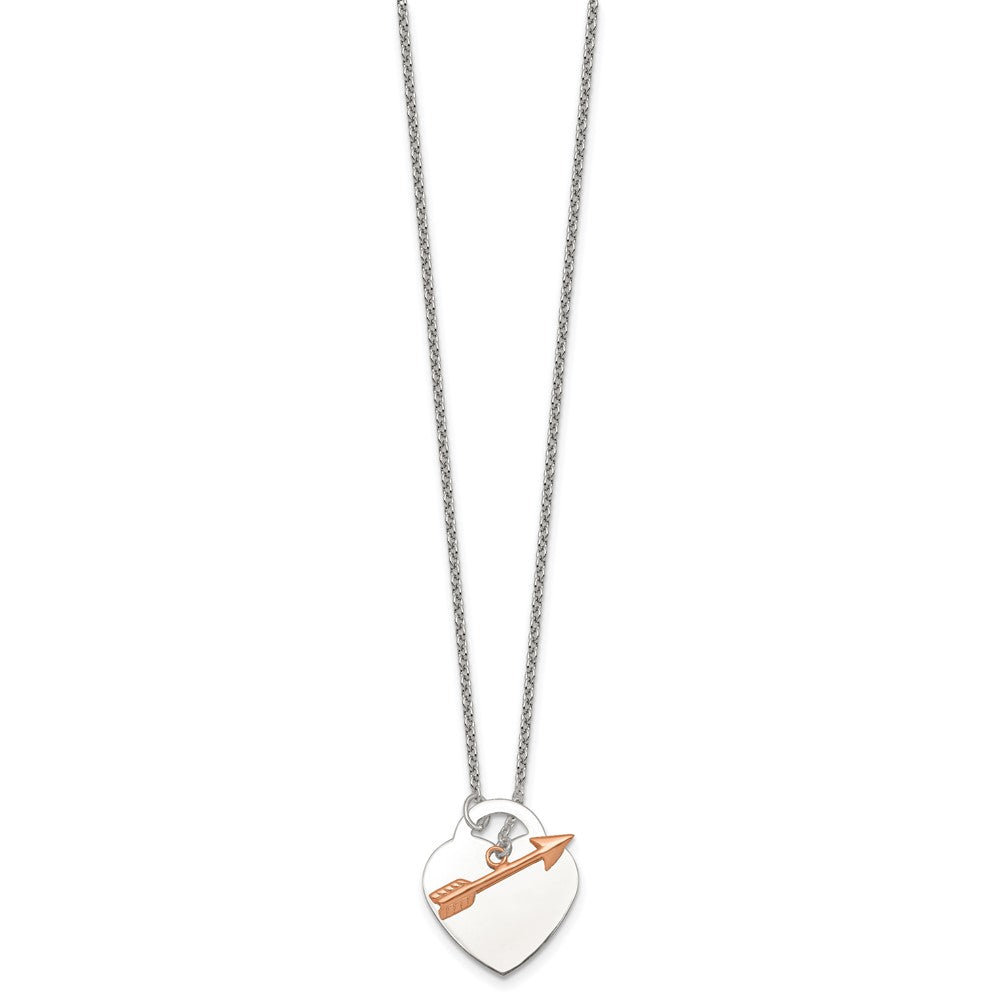 Sterling Silver with Rose-tone Polished Heart and Arrow 18 inch Toggle Necklace QG7049-18