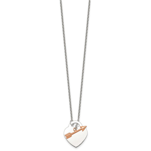 Sterling Silver with Rose-tone Polished Heart and Arrow 18 inch Toggle Necklace QG7049-18