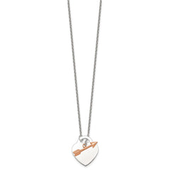Sterling Silver with Rose-tone Polished Heart and Arrow 18 inch Toggle Necklace QG7049-18