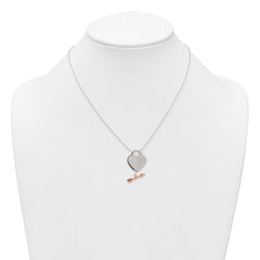 Sterling Silver with Rose-tone Polished Heart and Arrow 18 inch Toggle Necklace QG7049-18