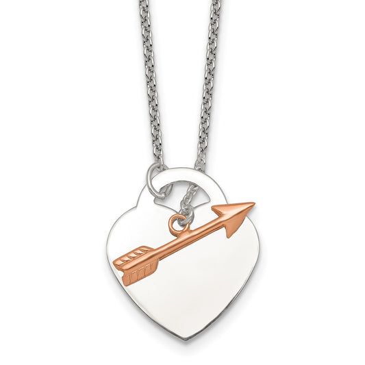 Sterling Silver with Rose-tone Polished Heart and Arrow 18 inch Toggle Necklace QG7049-18