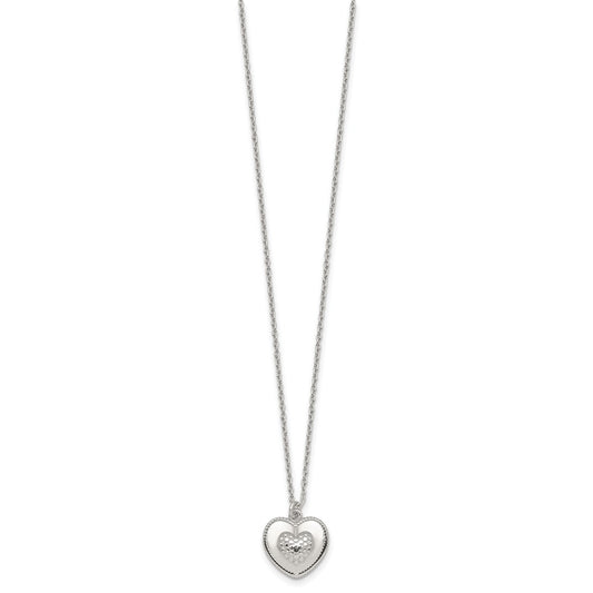 Sterling Silver Polished and Textured Heart 16 inch with 2 inch Extension Necklace QG7050-16