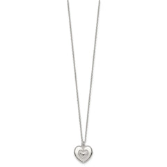 Sterling Silver Polished and Textured Heart 16 inch with 2 inch Extension Necklace QG7050-16