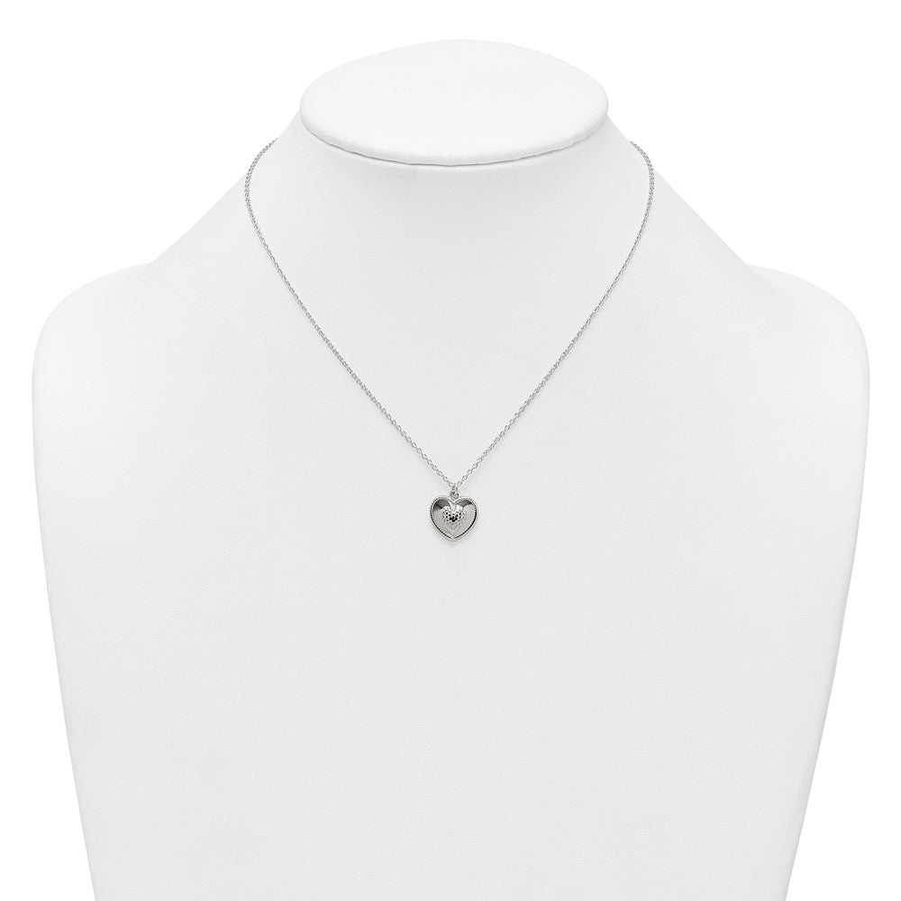 Sterling Silver Polished and Textured Heart 16 inch with 2 inch Extension Necklace QG7050-16