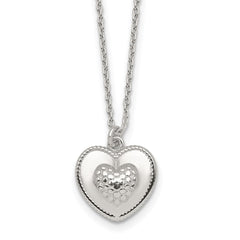 Sterling Silver Polished and Textured Heart 16 inch with 2 inch Extension Necklace QG7050-16