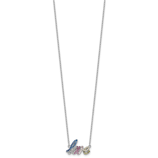 Sterling Silver Rhodium-plated Polished Multicolor CZ LOVE 16 Inch with 2 Inch Extension Necklace QG7051-16