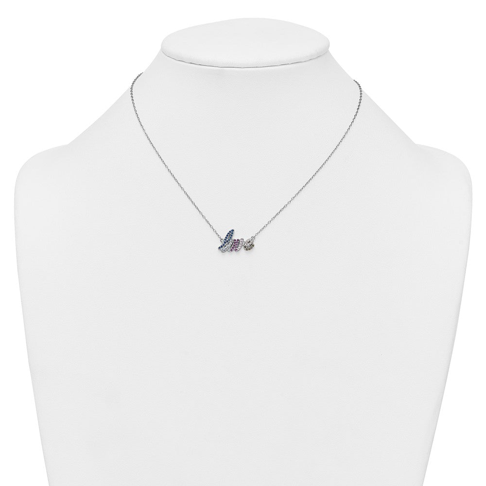 Sterling Silver Rhodium-plated Polished Multicolor CZ LOVE 16 Inch with 2 Inch Extension Necklace QG7051-16