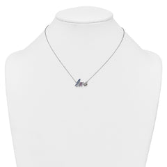 Sterling Silver Rhodium-plated Polished Multicolor CZ LOVE 16 Inch with 2 Inch Extension Necklace QG7051-16