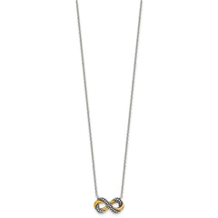 Sterling Silver with Gold-tone Polished and Antiqued Beaded Infinity Charm 16 inch Necklace QG7053-16