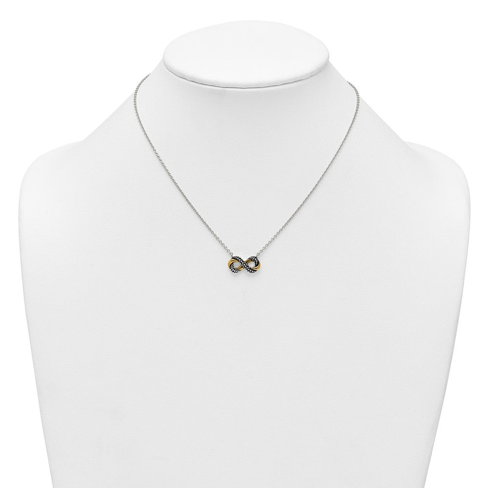 Sterling Silver with Gold-tone Polished and Antiqued Beaded Infinity Charm 16 inch Necklace QG7053-16