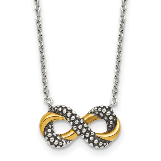 Sterling Silver with Gold-tone Polished and Antiqued Beaded Infinity Charm 16 inch Necklace QG7053-16