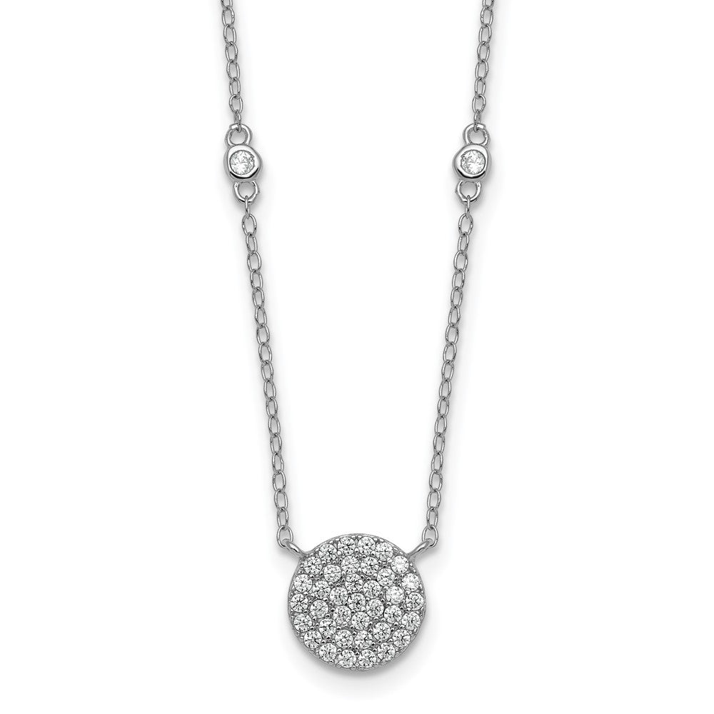 Sterling Silver Rhodium-plated Polished Pave CZ Circle 18 Inch Necklace QG7054-18