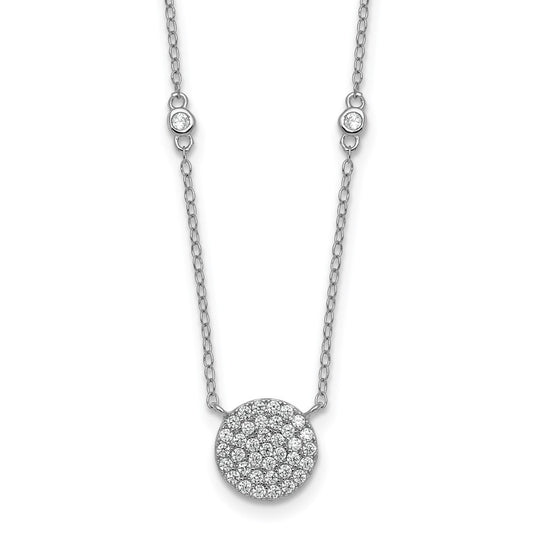 Sterling Silver Rhodium-plated Polished Pave CZ Circle 18 Inch Necklace QG7054-18